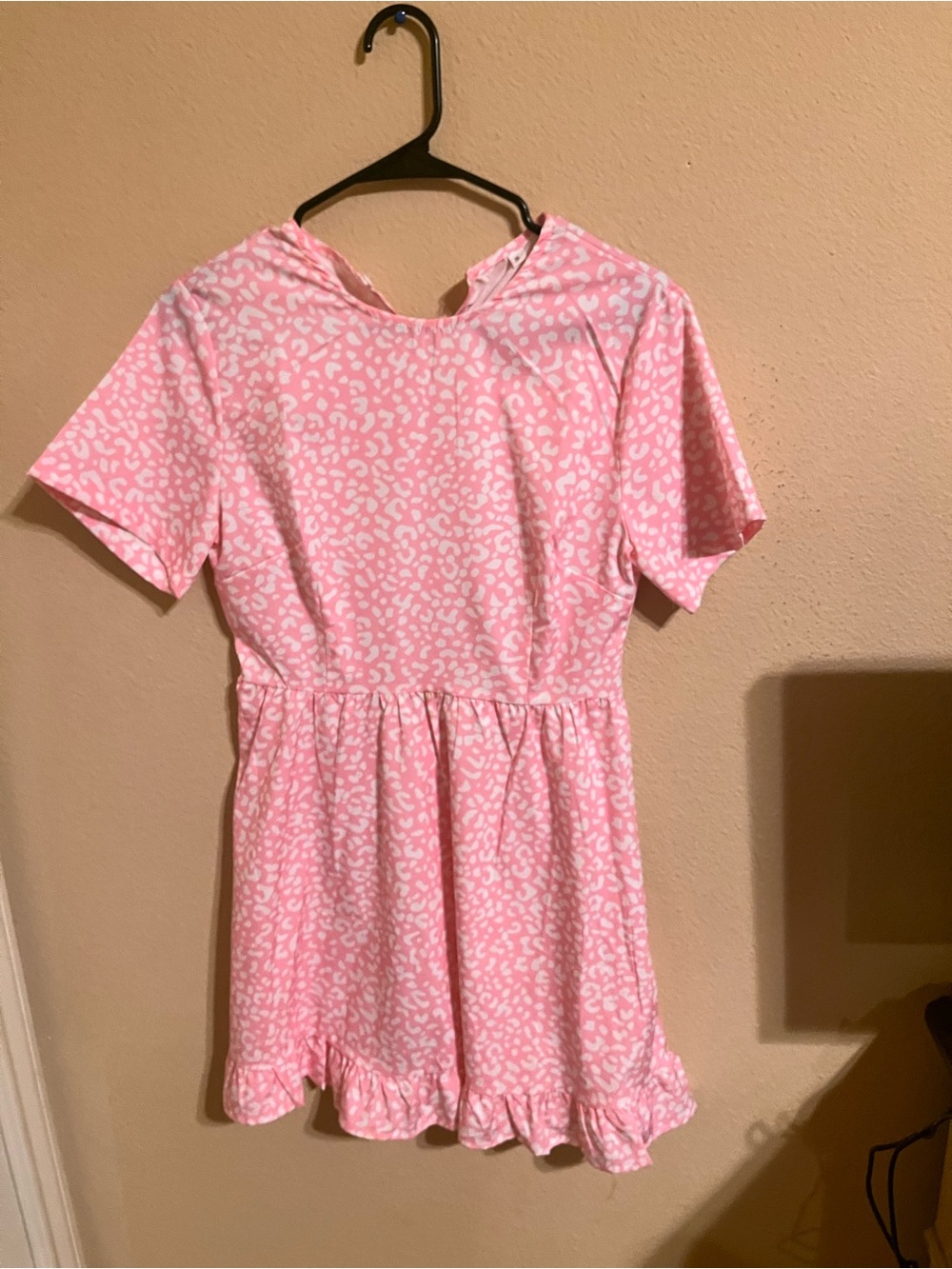 Pink Leopard Print Ruffle-Hem Dress